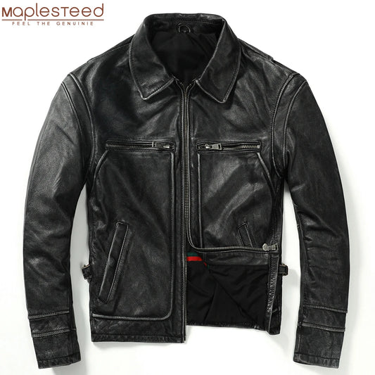 Vintage Men Leather Jacket Thick 100% Natural Cowhide Motorcycle Biker Coat Winter Men's Genuine Leather Clothing 3 Colors M100