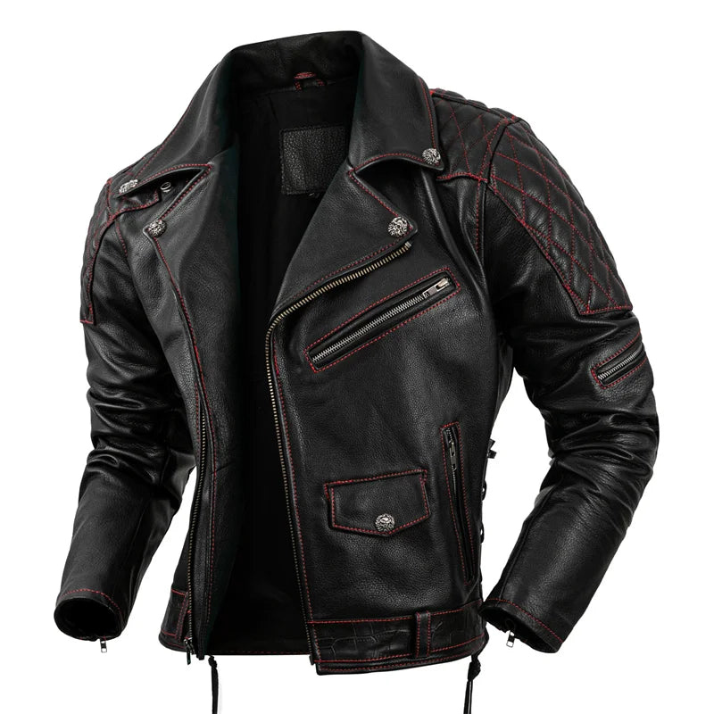 Motorcycle Coat Men Genuine Leather Jacket Natural Cowhide Autumn Slim Motor Biker Clothes Men's Leather Riding Clothing Winter