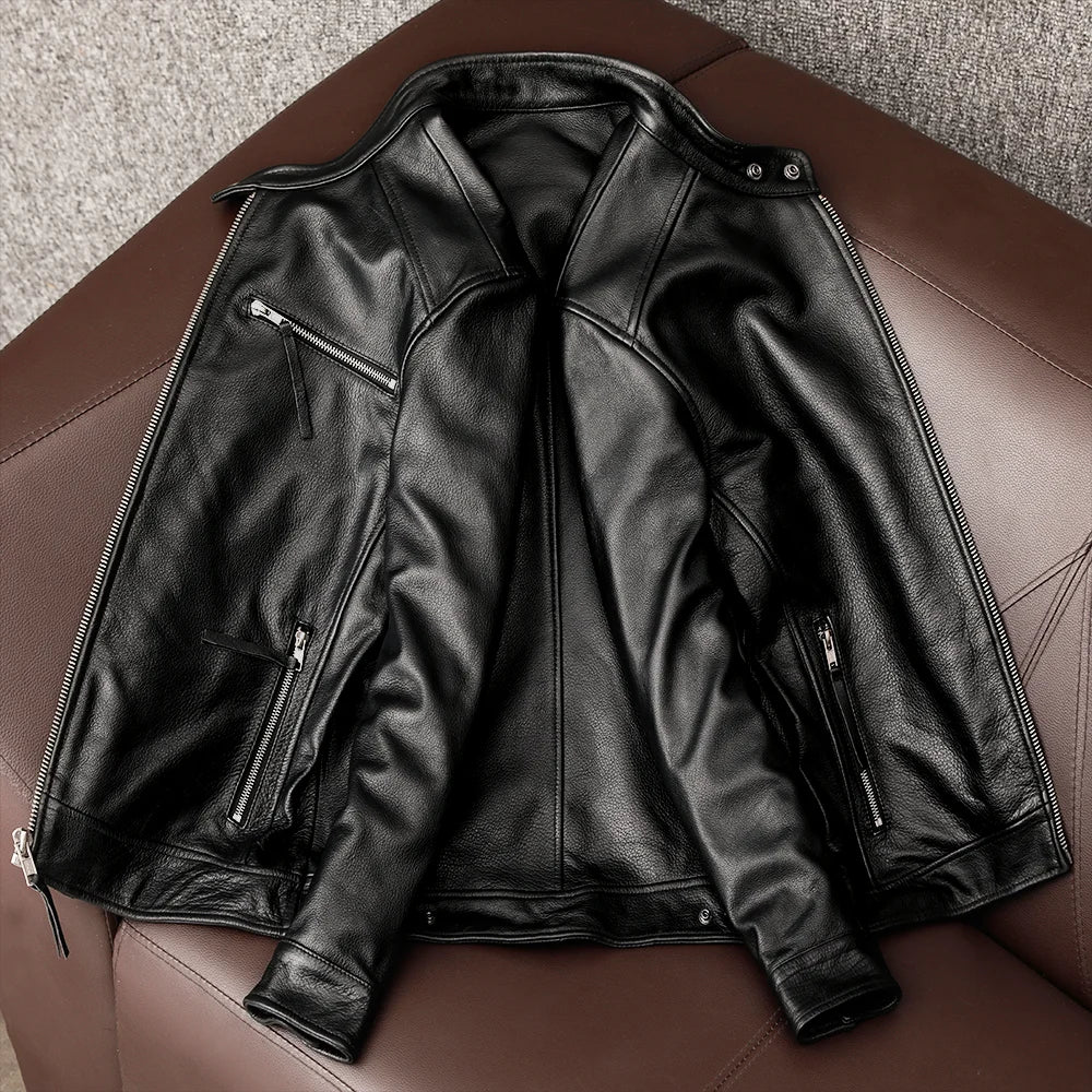 Men's Spring Jacket Motorcycle Jackets Man Genuine Leather Blazer Slim Fashion Biker Coat Cowhide Male Clothing