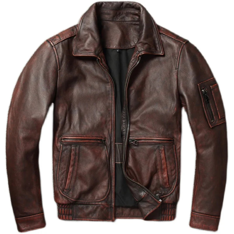 Vintage Genuine Leather Jacket Men Real Cowhide Air Force Flight Suit A2 Pilot Jacket Bomber Jacket Jaquetas Masculina De Couro