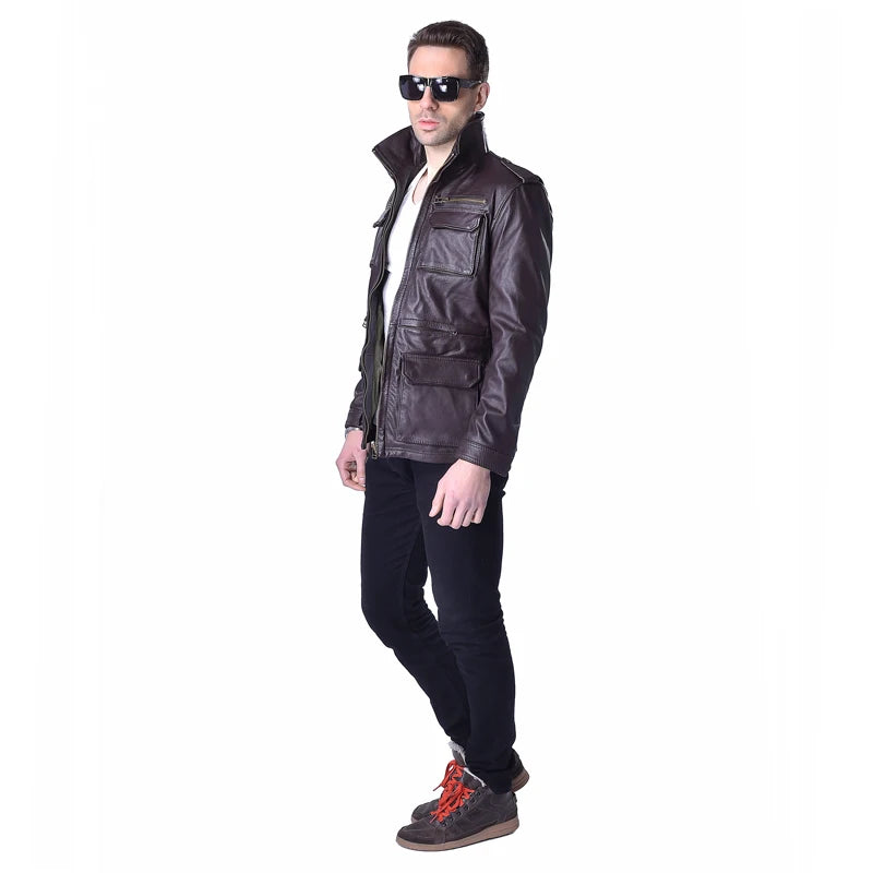 M65 Genuine Leather Jacket Men Long Real Cowhide Military Clothes Male Leather Coat Autumn M143