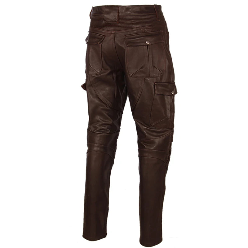 Motorcycle Leather Trousers Men Leather Pant Thick 100% Cowhide Vintage Grey Brown Black Men's Moto Biker Pants Winter 4XL M216