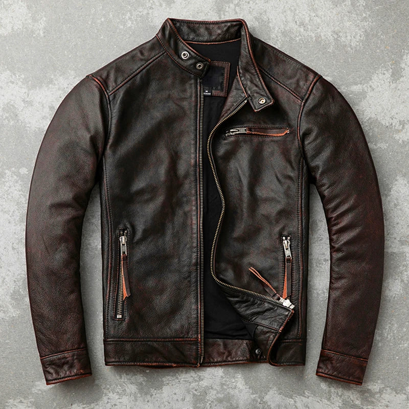 Men's Spring Jacket Motorcycle Jackets Man Genuine Leather Blazer Slim Fashion Biker Coat Cowhide Male Clothing