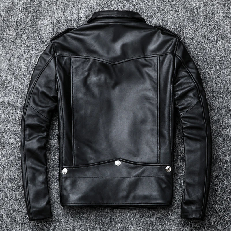 Spring and Autumn Natural Leather Jacket Black Soft Men's Motocycle Jackets Motor Clothing Biker Slim Short Coat