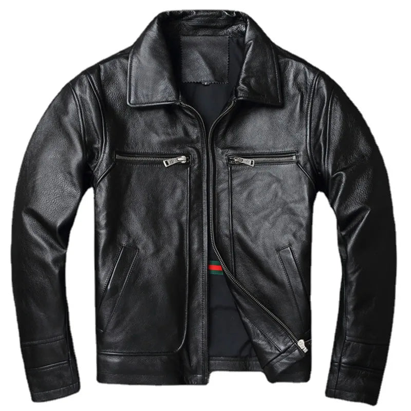 Men Cowhide Coat Vintage Men Leather Jacket Genuine Leather Clothes Men's Winter Jacket Motorcycle Biker Jackets