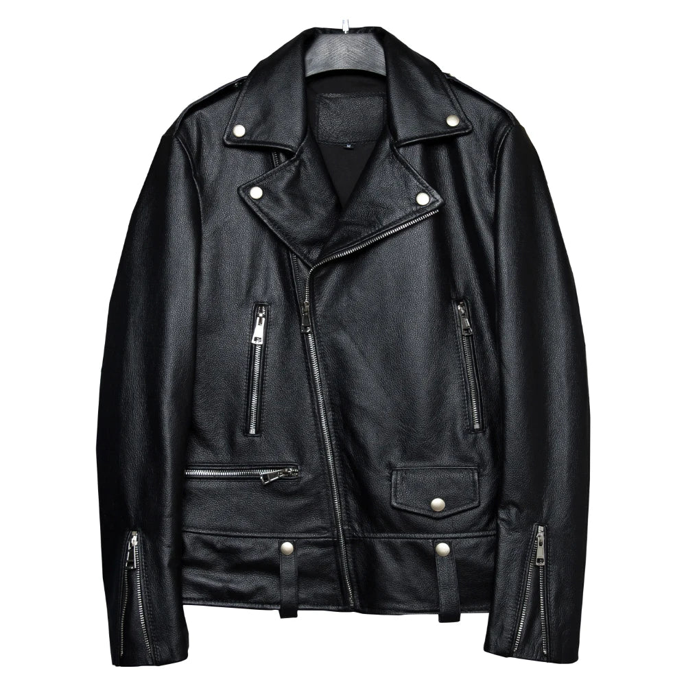 Spring and Autumn Natural Leather Jacket Black Soft Men's Motocycle Jackets Motor Clothing Biker Slim Short Coat