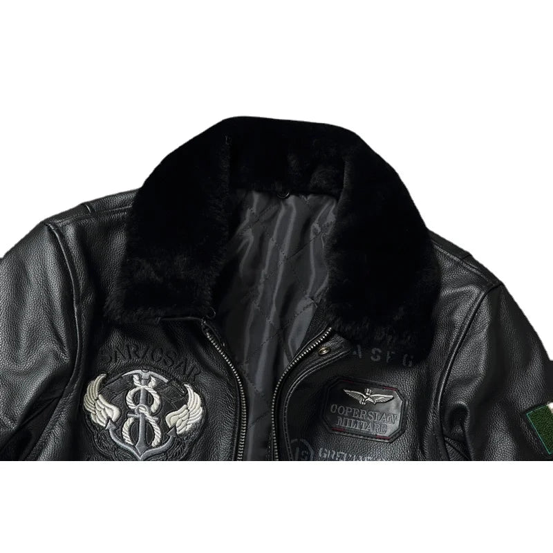 Genuine Cowhide Men Leather Coat Natural Fur Mens Leather Jacket Winter Coats Flight Jackets Men Leather Biker Jacket