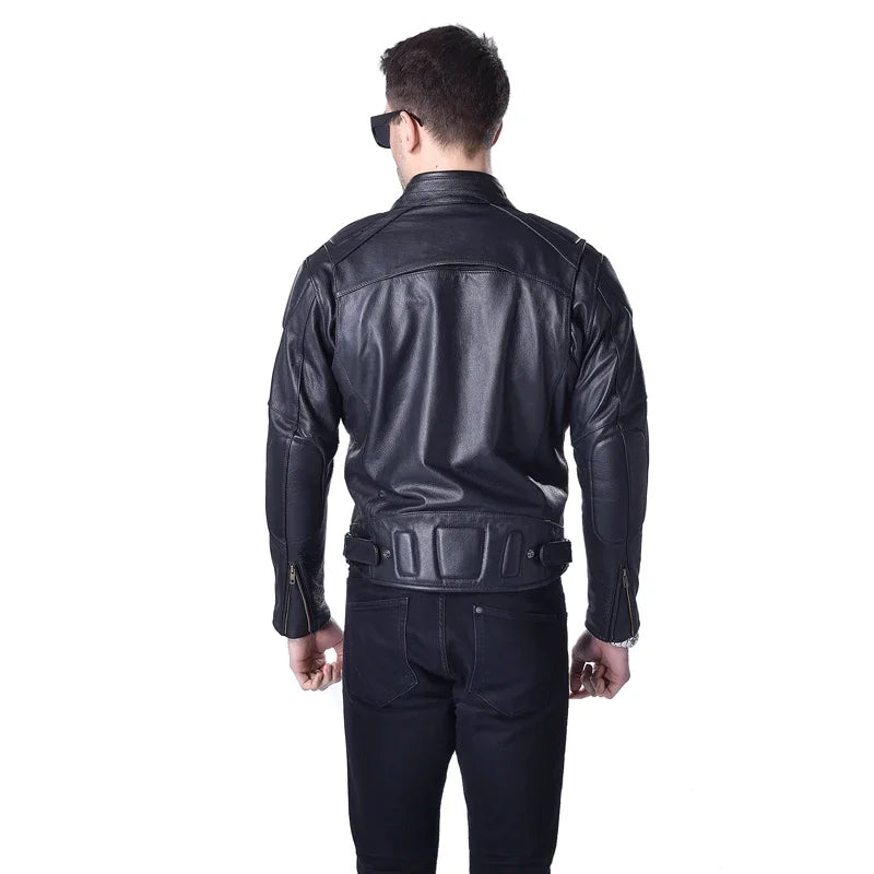 Motorcycle Biker Men Genuine Cowhide Leather Jacket Black Thick Motor Real Coat Male Skin Clothing Winter M153