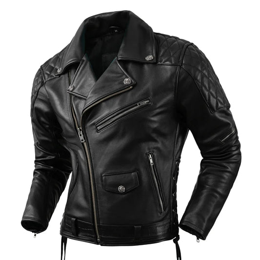 Korean Style Motorcycle Clothing Natural Cowhide Leather Jacket Men's Motor Biker Clothes Riding Clothing Slim Biker Jacket