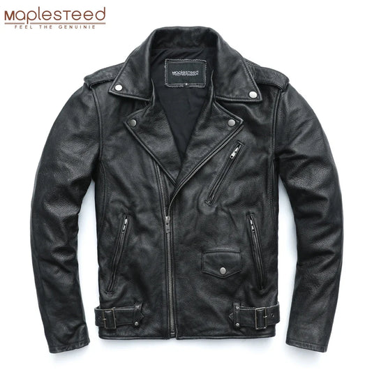 MAPLESTEED Vintage Washed Black Motorcycle Jacket Men Genuine Leather Jackets 100% Cowhide Coat Moto Biker Jacket M-5XL M456