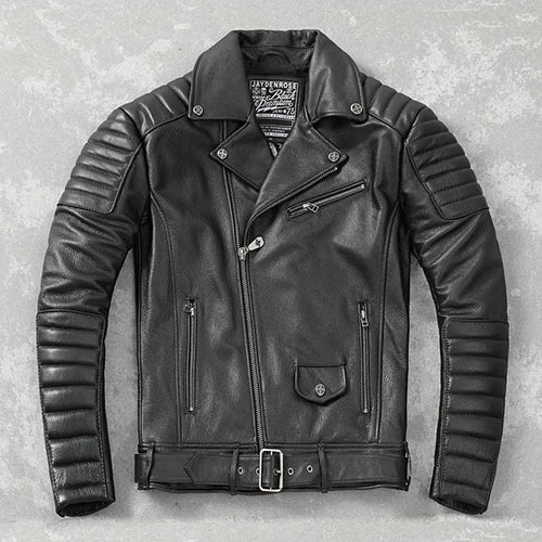 Motorcycle Biker Clothing Genuine Cowhide Leather Men Skin Jacket Men's Jacket Motor Riding Clothes Turn Down Collar Coat Slim