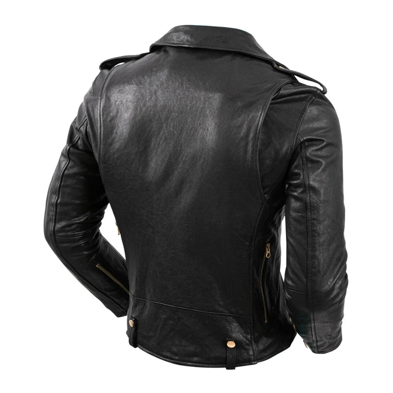 J24 Motorcycle Clothes Men Leather Jacket Vegetable Tanned Real Sheepskin Leather Jacket Slim Fit Motor Biker Clothing Autumn