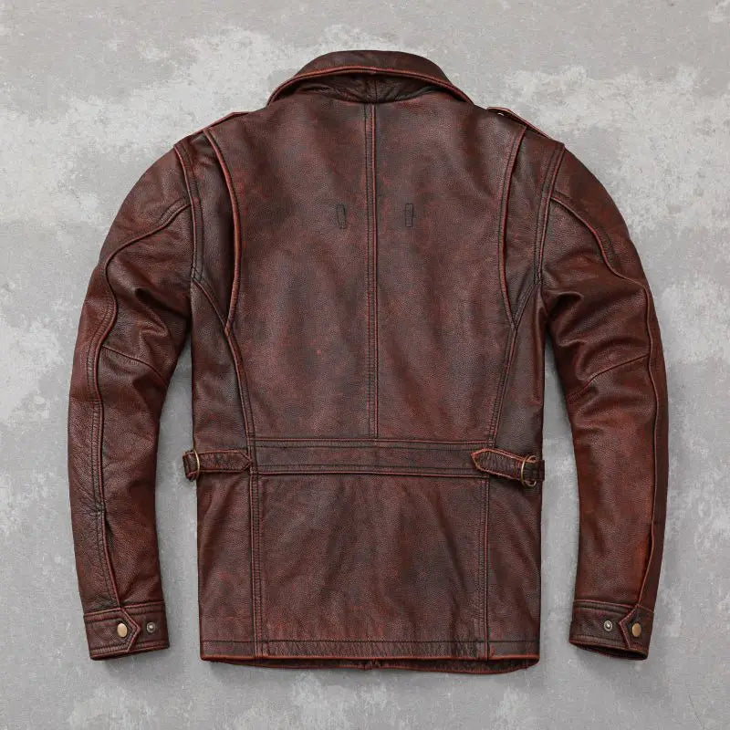 M65 Hunting Leather Jackets Long Vintage Red Brown Genuine Cowhide Men Leather Jacket Pockets Real Skin Coat Autumn 오토바이