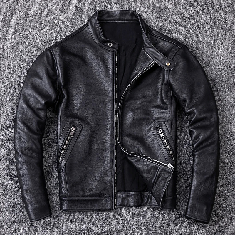 Spring Natural Genuine Calf Skin Leather for Man Slim Fit Male Coat Men Real Cowhide Coats Fashion Clothing Male Clothes Autumn