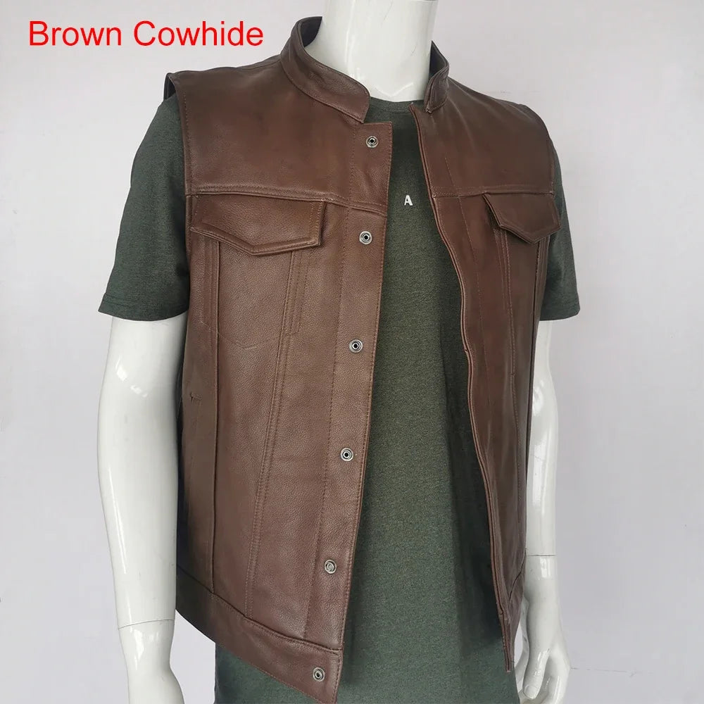 Classical Motorcycle Biker Leather Vest Men Genuine Leather Sleeveless Jackets 100% REAL Cowhide/Sheepskin Asian Size S-6XL M232