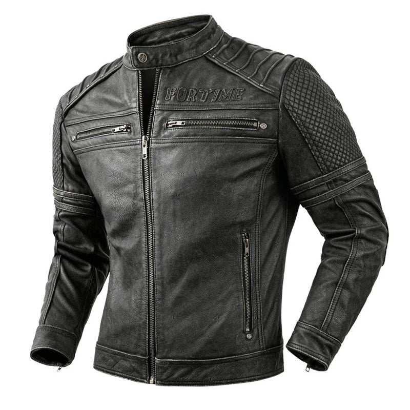 Vintage Mens Leather Jacket Motorcycle Leather Coat Men Biker Jacket  Autumn Men Fashion Motorcycle Real Leather Jacket Men