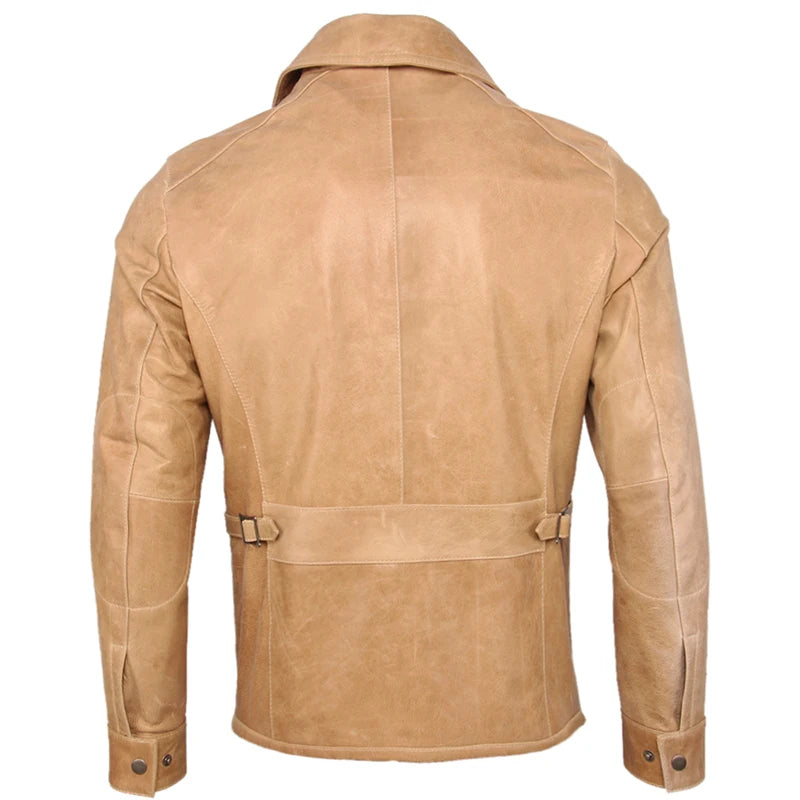 Men's Leather Jacket 100% Sheepskin Soft Thin Slim Fit Ginger yellow Men Leather Jacket Man Skin Coat Autumn Male Clothing M358