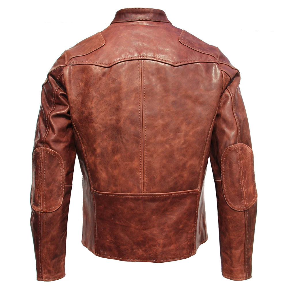 Fashion Natural Horsehide Leather Jacket Men Oil Waxed Cowhide Genuine Leather Coat Slim Male Clothes Autumn Chest 128cm M002