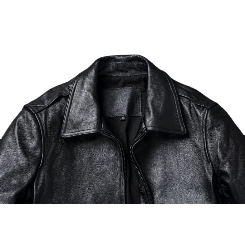 Black Genuine Leather Jacket Men Real Cow Skin Coat Classic Flight A2 Jackets Men Leather Jacket Aviator Coats Autumn