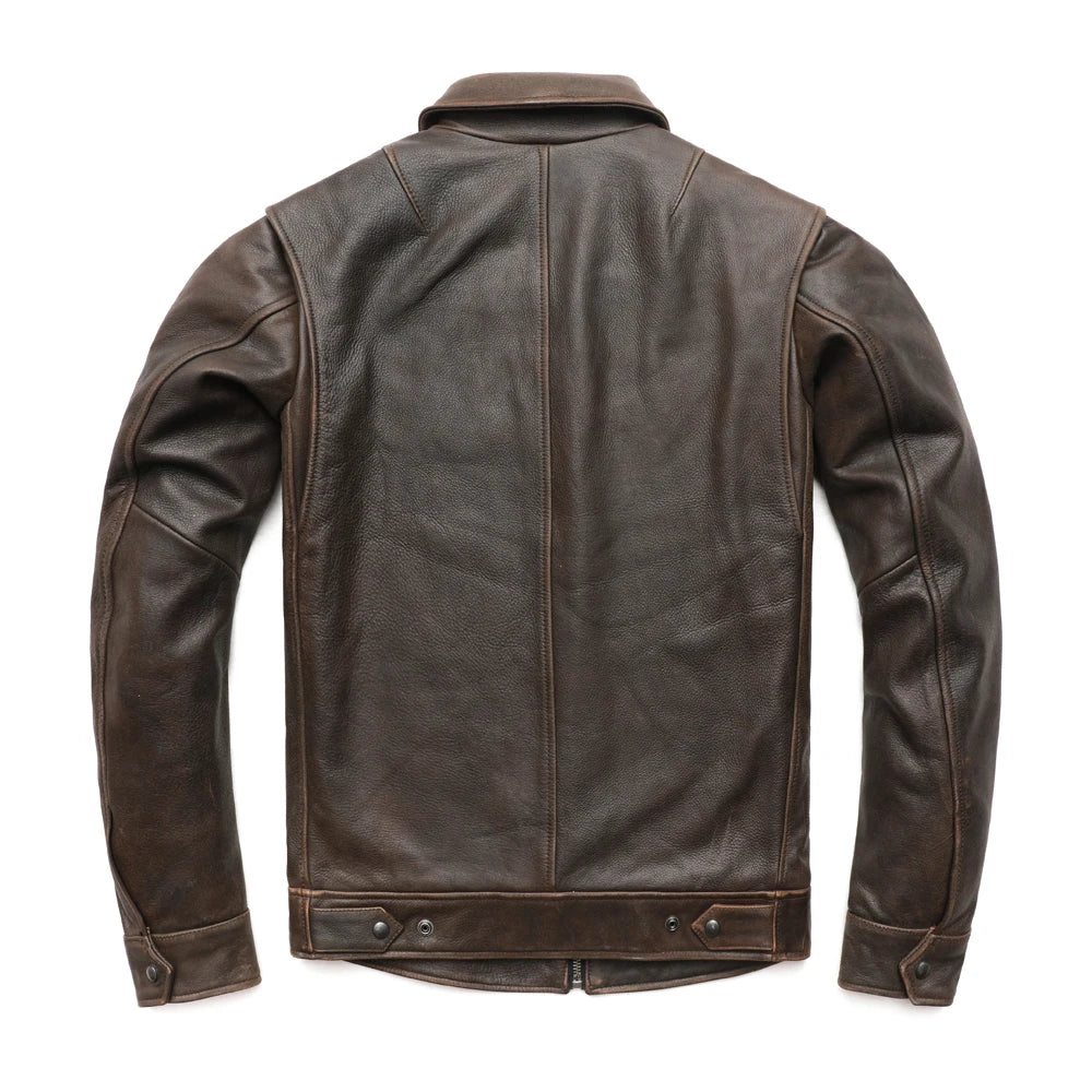 MAPLESTEED Super Vintage Men Leather Jacket Thick Soft Natural Cowhide Real Leather Coat Winter Sleeve 65-68cm M429