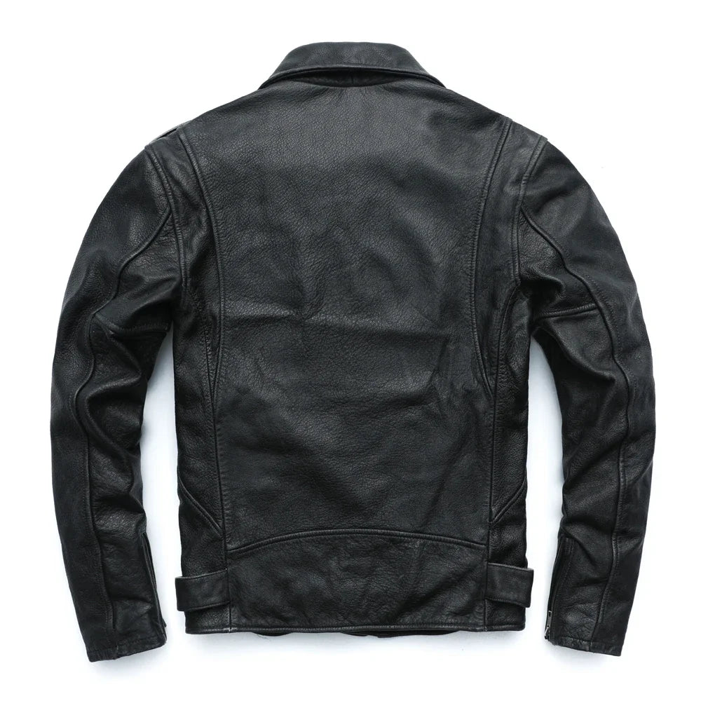 MAPLESTEED Vintage Washed Black Motorcycle Jacket Men Genuine Leather Jackets 100% Cowhide Coat Moto Biker Jacket M-5XL M456