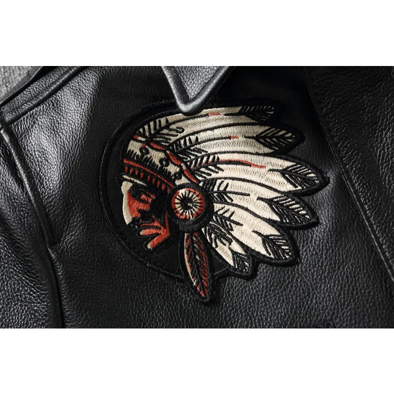 Embroidery Flight Coat Genuine Cowhide Leather Jackets for Men Leather Jacket Pilot Coats Autumn jaquetas masculina de couro