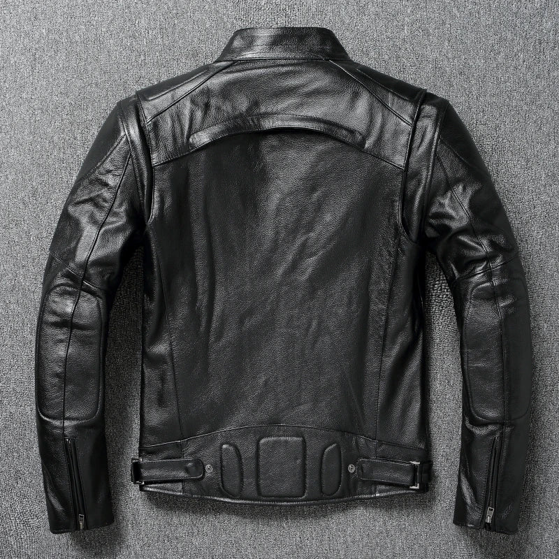 Classic Heavy Motorcycle Leather Jacket Men Genuine Cowhide Biker Clothes Bomber Leather Jacket Short Mens Leather Jacket Winter