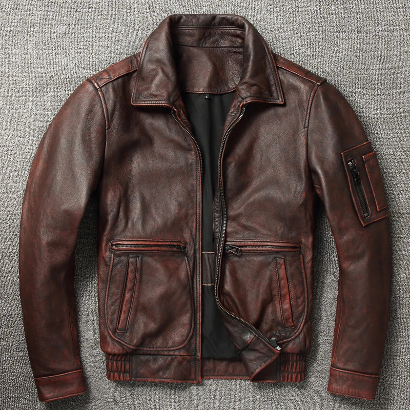 Vintage Genuine Leather Jacket Men Real Cowhide Air Force Flight Suit A2 Pilot Jacket Bomber Jacket Jaquetas Masculina De Couro