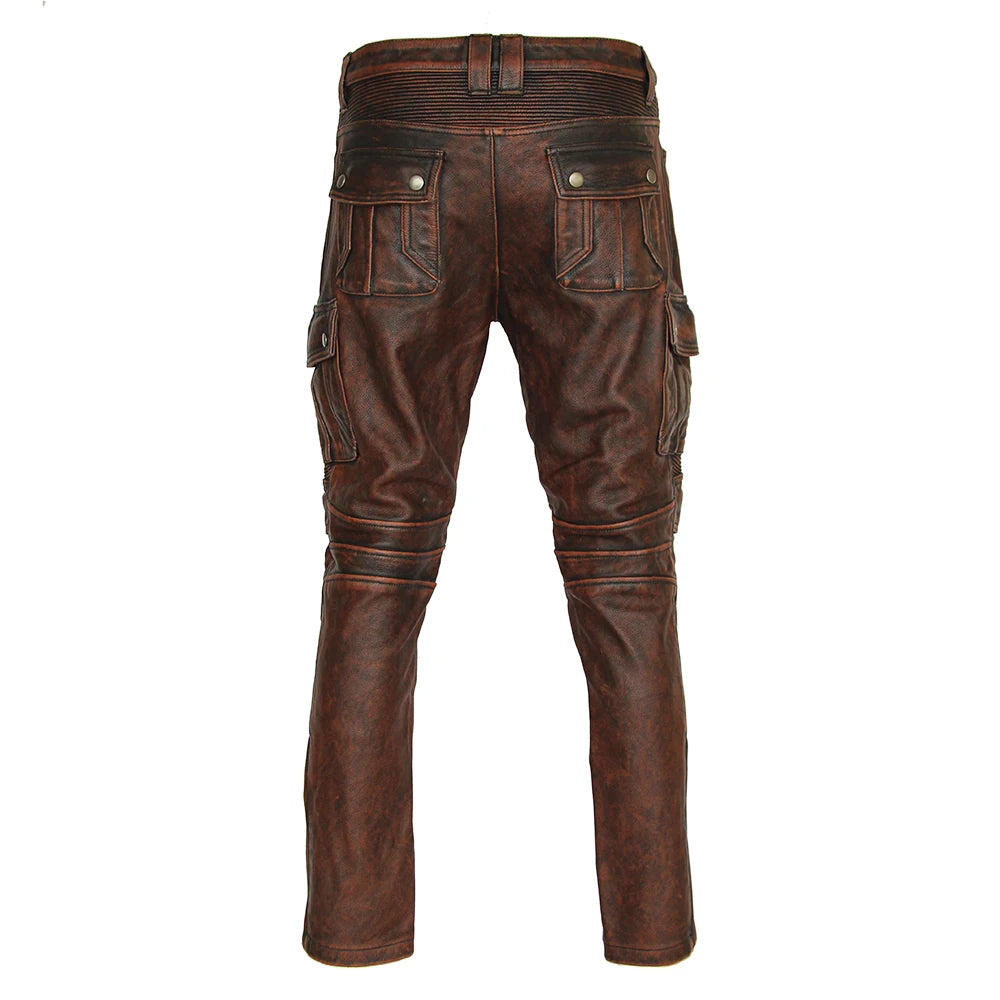 Mens Leather Pants For Men Motorcycle Pant Genuine Cowhide Protective Riding Biker Trousers Protectors Pantalones Cuero Moto