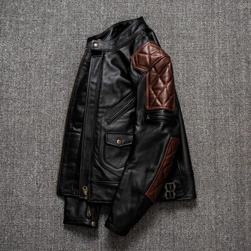 Men Motorcycle Jackets Cowhide Leather Jacket Men Natural Genuine Leather Clothes Protectors Biker Clothing Mens Coat S-2XL