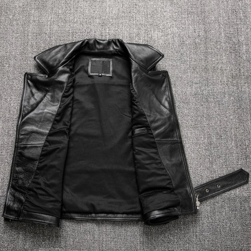 New Black Motorcycle Biker Leather Vest Men Genuine Leather Oblique zipper Sleeveless Jackets High Quality Cowhide Vests