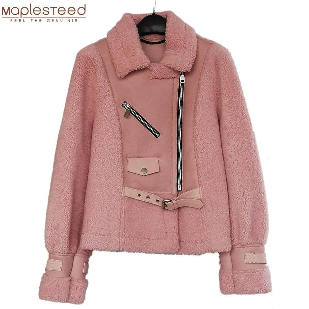 CLEARANCE SUPER Factory Quality 100% Sheep Fur Jacket  Women Shearling Fur Jacket Thick Warm Shearling Coat M496