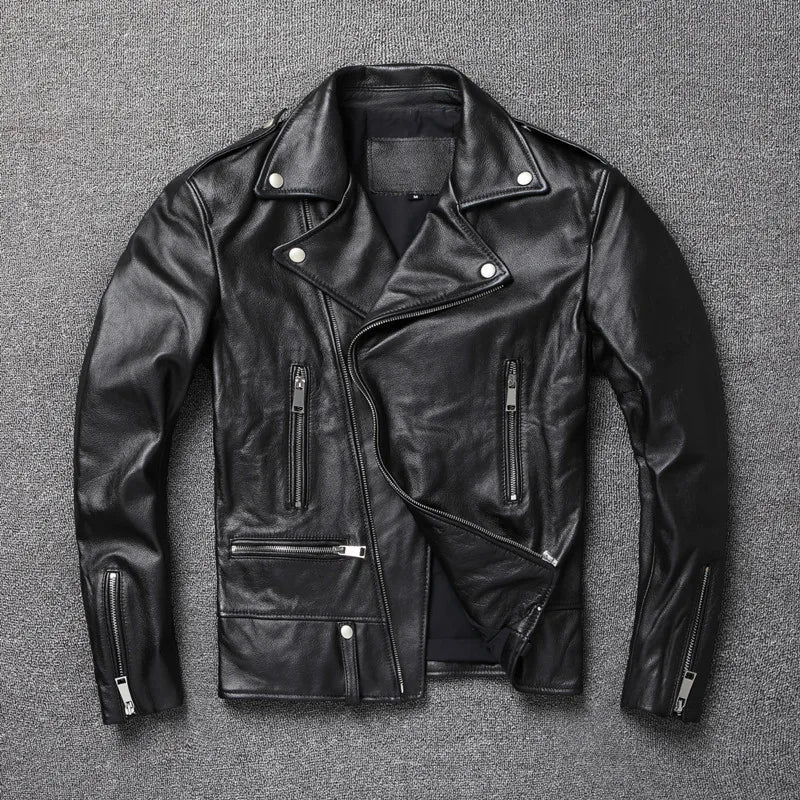 Mens Leather Jacket Soft Sheepskin Cow Leather Jacktes for Men Motorcycle Style Biker Coat Autumn Chaqueta De Cuero Para Hombre