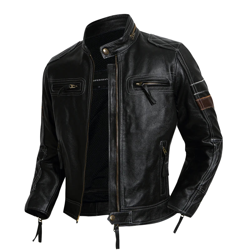 Motorcycle Jackets Protectives Men Leather Jacket Genuine Cowhide Motor Biker Coat Riding Clothes Chaquetas Cuero Para Hombre