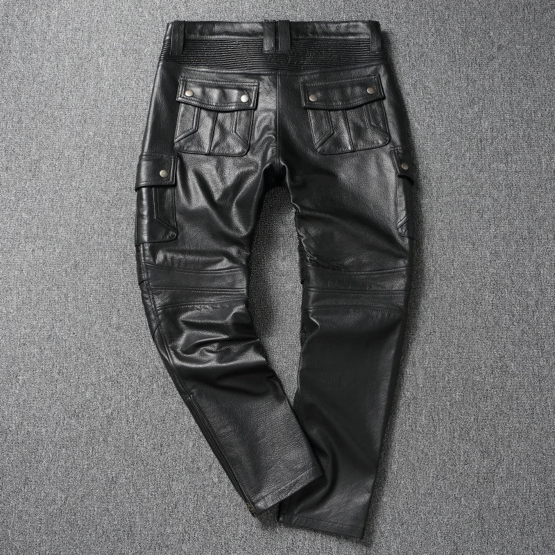 Motorcycle Pant Genuine Cowhide Leather Trousers Mens Riding Biker Leather Pants Calça Motociclista Men Leather Pants Winter