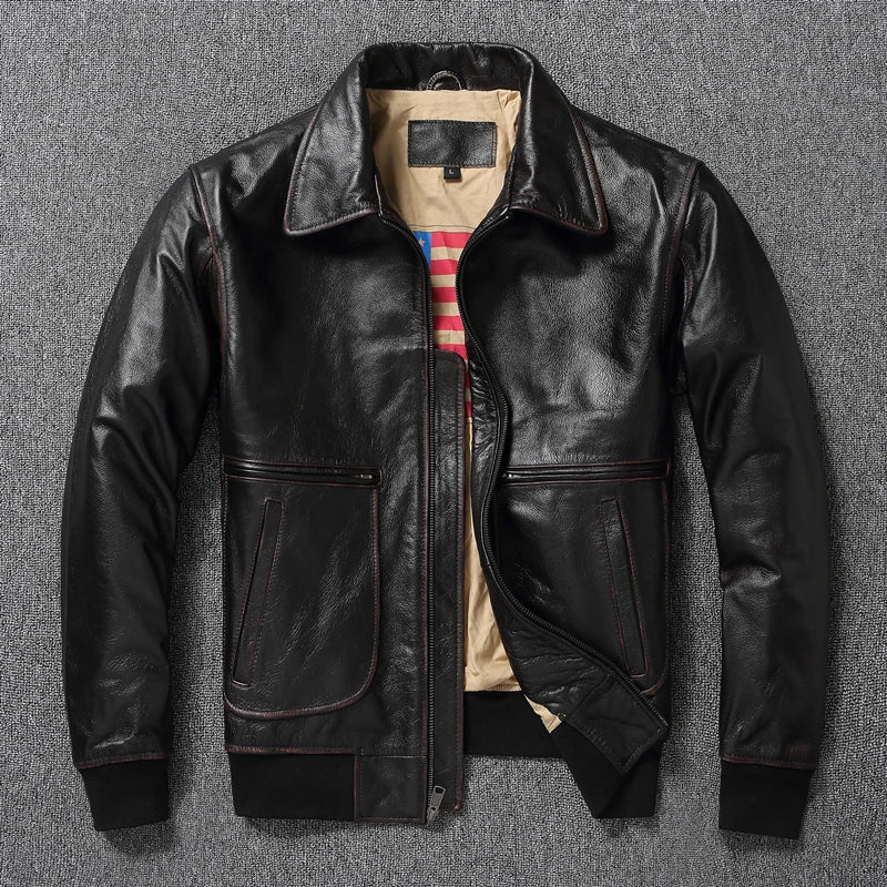 Classic A2 Flight Jackets Genuine Cow Men Leather Jacket Military Coat Aviation Coats Autumn Chaqueta De Cuero Para Hombre