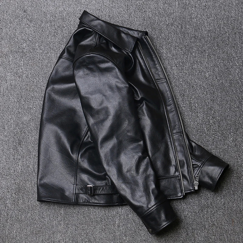 New Black Soft Cowhide Jacket Men's Genuine Leather Coat Dad's Leather Jacket Plus Size Male Leather Clothes Size S-5XL