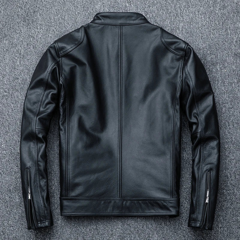 Spring Motorcycle Genuine Leather Jacket Men Cowhide Slim Short Coat Motor Biker Racer Natural Calf Skin Clothes Size S-5XL