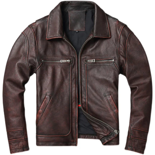 Men Cowhide Coat Vintage Men Leather Jacket Genuine Leather Clothes Men's Winter Jacket Motorcycle Biker Jackets