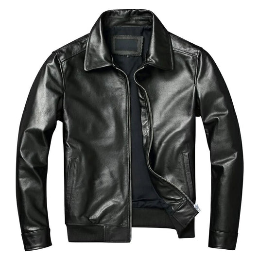 Casual Men Leather Jacket Genuine Cowhide Mens Leather Jacket Cow Skin Slim Fift Autumn Spring Male Clothing 가죽점퍼